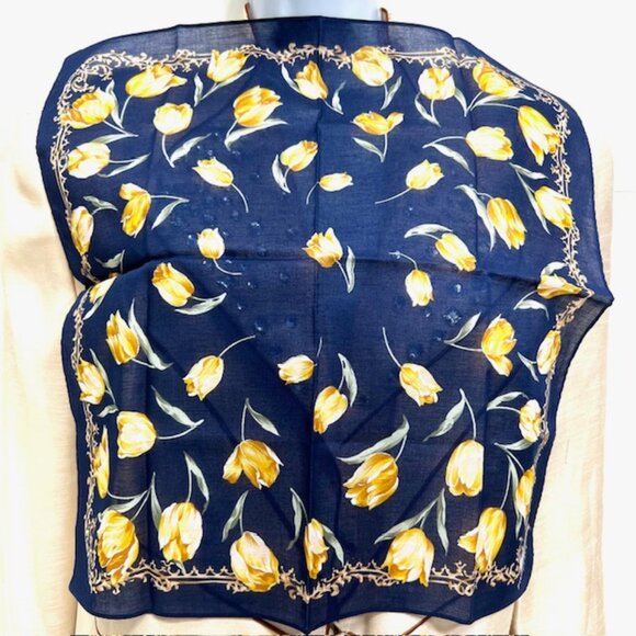 New Pierre Balmain MiniScarf/Handkerchief Cotton 18 blue green yellow floral(80 - Picture 5 of 5